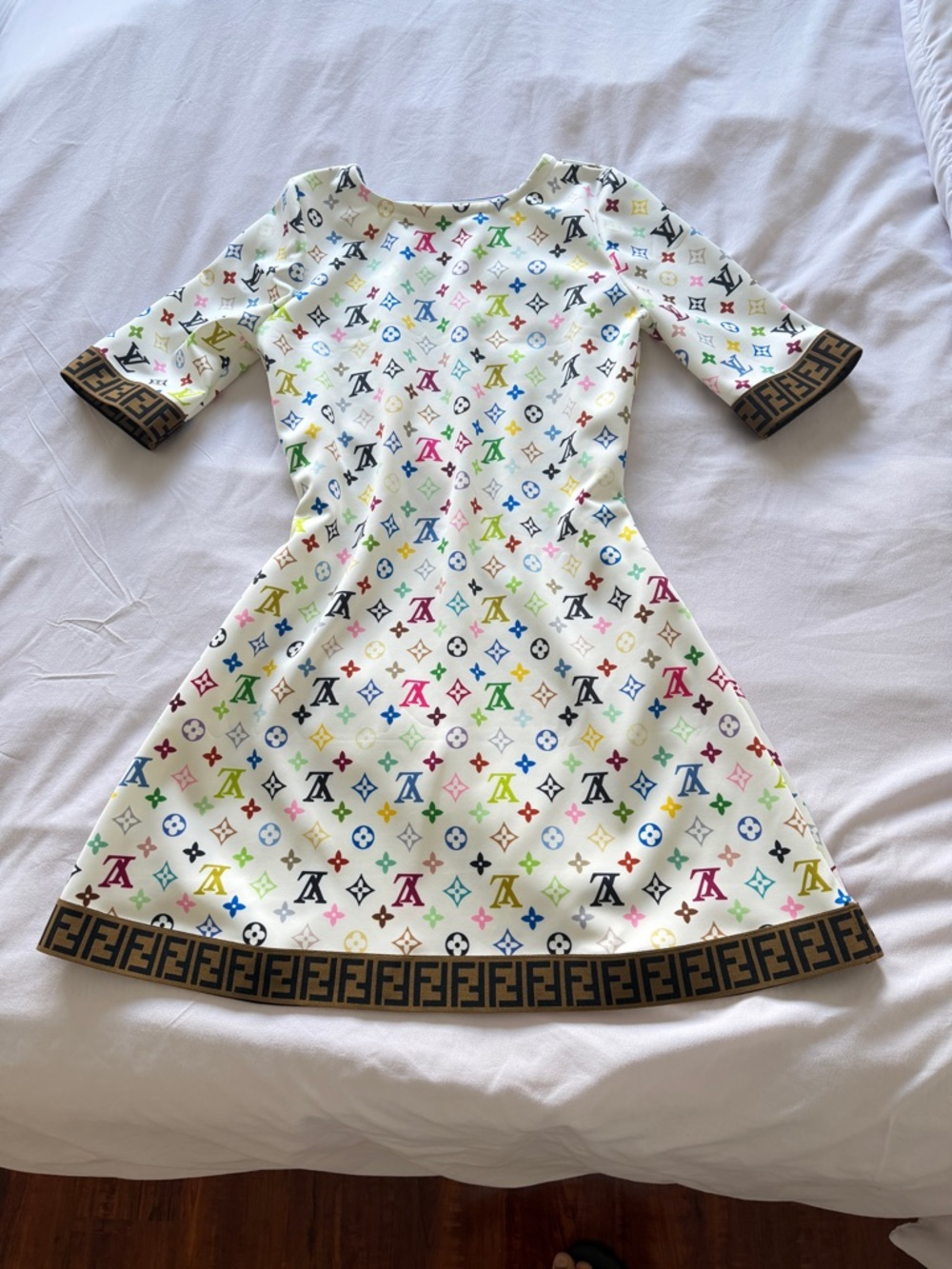 White Multicolor Logo-Print Mini Dress - Picture 6 of 7